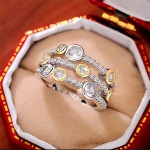Gold and Silver Color Multi-Stone Ring